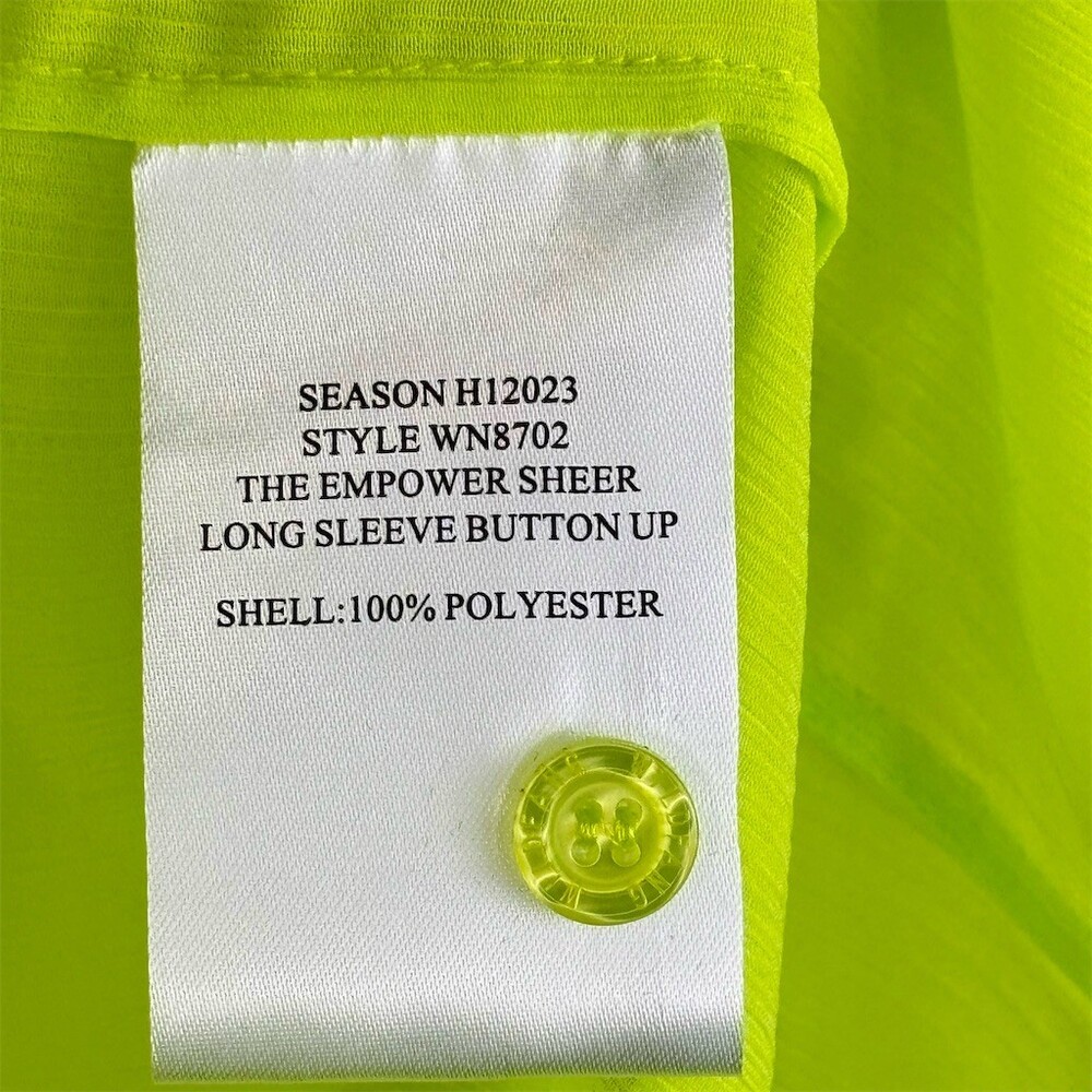 Wildfang The Empower Sheer Button-Up Shirt Womens Neon Yellow Lime - Picture 7 of 8